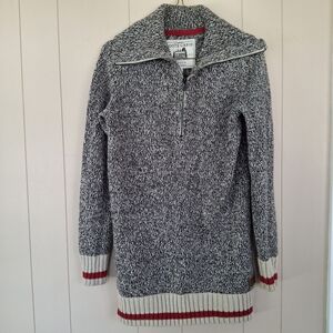 Roots Cabin 1/4 Zip Cowl Neck Long Sweater XS Cotton Blend Cozy Eclectic Grandpa